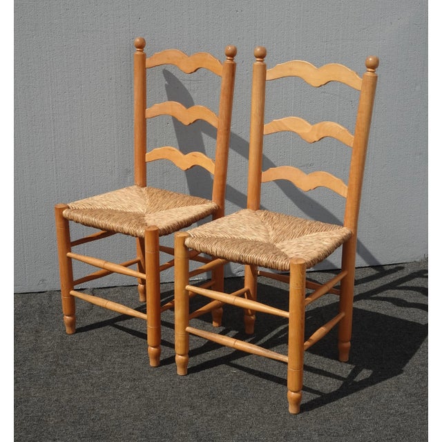 Pair of Vintage French Country Rush Tan Side Chairs W Cushions For Sale - Image 4 of 13