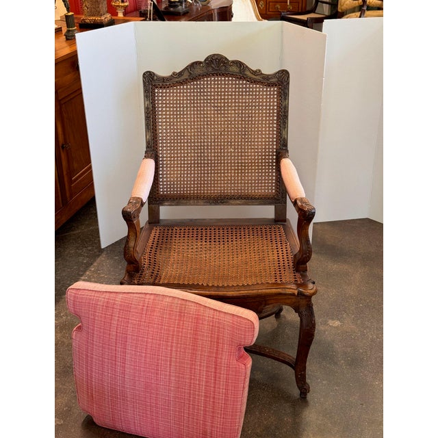 19th Century Pair of Carved French Walnut Armchairs With Caned Backs For Sale - Image 9 of 16