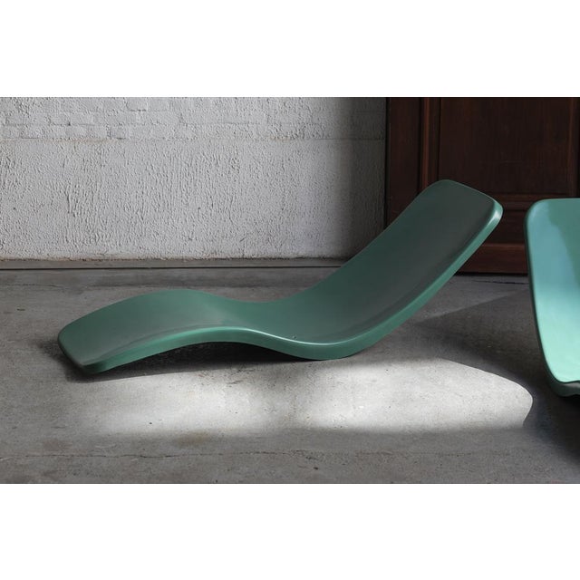 New garden lounge chair in the manner of the iconic ‘Eurolax R1’ chair by Charles Zublena. Green lacquered fiberglass,...