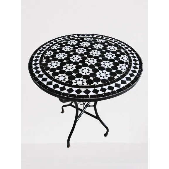 Moroccan Chebka' Contemporary Round Iron Table With Mosaic Artwork For Sale - Image 3 of 7