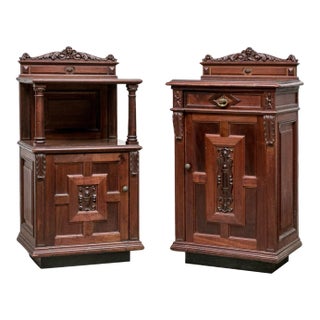 Antique French Walnut Nightstands Marble Lined - a Pair For Sale