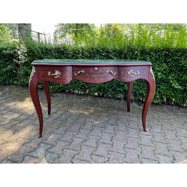 1960 French Maker Louis XVI Brown Mahogany Bronze Desk-1 Pc For Sale - Image 13 of 13