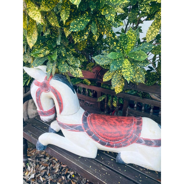 Late 20th Century Large Vintage Hand Carved Solid Wood Hand Painted Horse For Sale - Image 5 of 10
