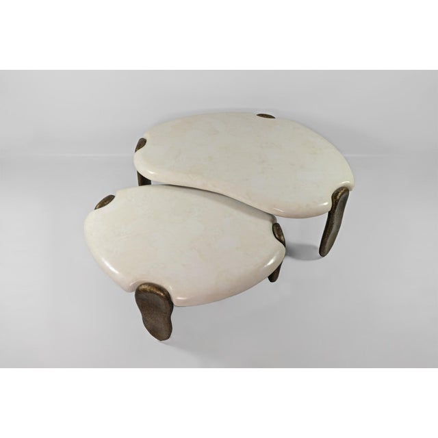 White Rock Crystal and Bronze Fiber Coffee Tables by Ginger Brown, Set of 2 For Sale - Image 9 of 10