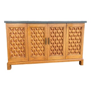 Mid Century Heritage Slate Top Petite Credenza W Reversible Door Panels For Sale