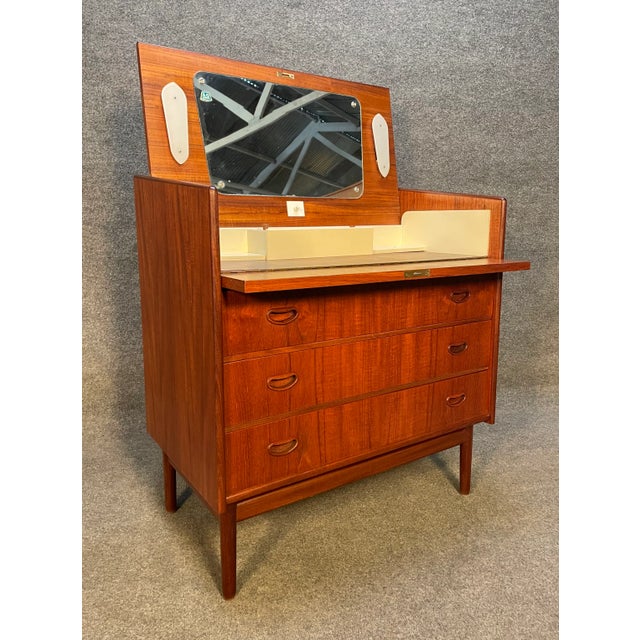 Brown Vintage Danish Mid Century Modern Teak Dresser Vanity Attributed to Peter Hvidt For Sale - Image 8 of 11
