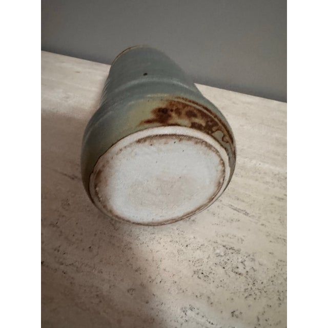 Mid-Century Modern Vintage Studio Pottery Lidded Vessel Soft Blue Grey Glaze With Impressed Marks For Sale - Image 3 of 8