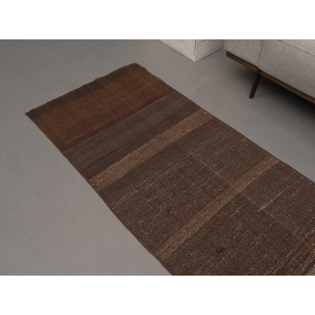 Islamic 1970s Vintage Handmade Wool Cotton Brown Runner Rug For Sale - Image 3 of 11
