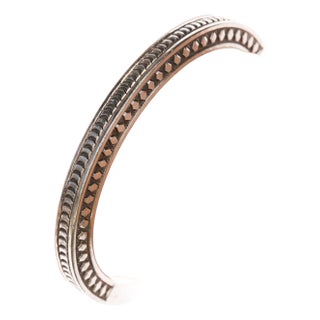 6 1/8" Roger Skeet Jr Navajo heavy stamped silver cuff bracelet For Sale