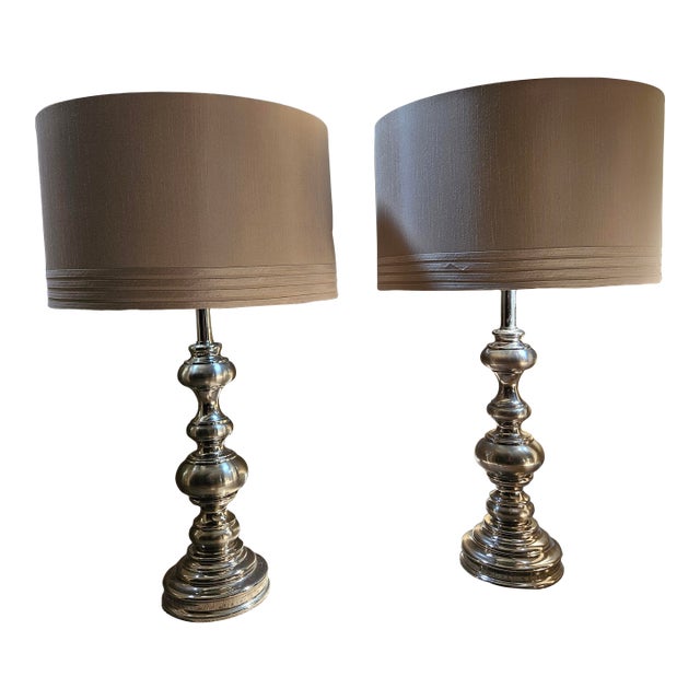 Tall Stiffel Nickel-Plated Table Lamps - A Pair For Sale