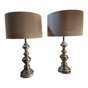 Tall Stiffel Nickel-Plated Table Lamps - A Pair