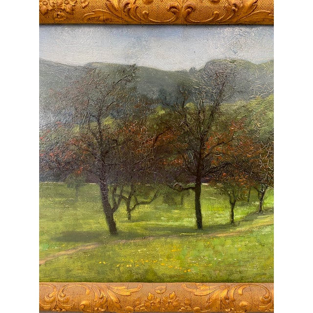 Traditional Early 20th Century Landscape Painting Oil on Masonite in Gold Leaf Frame For Sale - Image 3 of 6