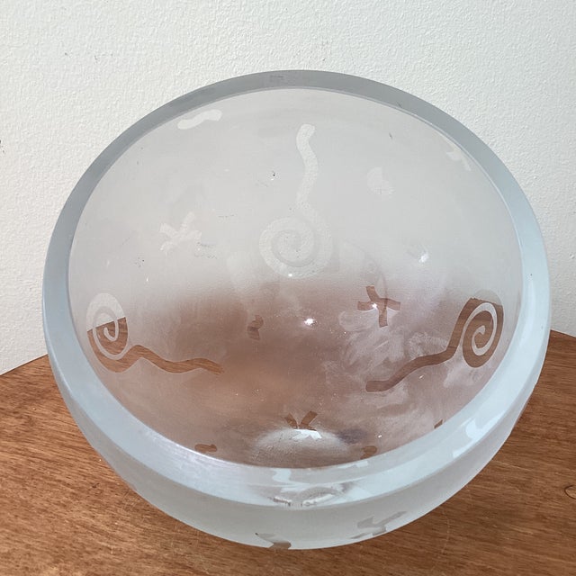 Monumental Robert McCandless Frosted Etched Art Glass Bowl. An impressive one-of-a-kind vintage clear and frosted etched...