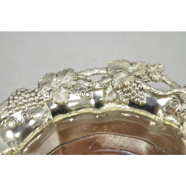 Vintage English Victorian Silver Plated Grapevine Repousse Wine Bottle Coaster For Sale - Image 4 of 11