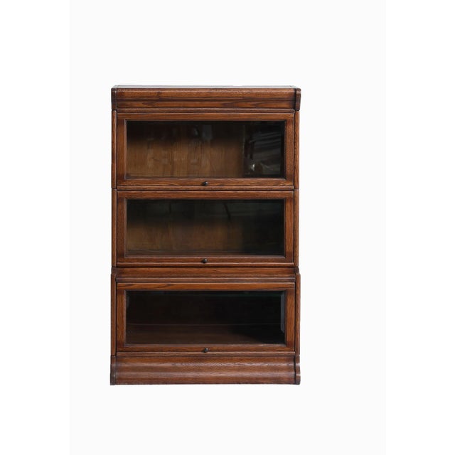 2020s Mission 3 Stack Oak Barrister Bookcase - Beveled Glass Walnut For Sale - Image 5 of 14