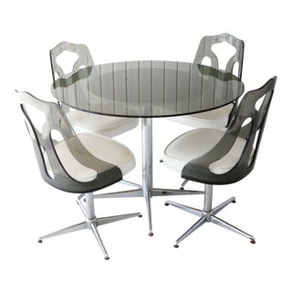 1970's Space Age Modern Smoked Lucite and Chrome Dining Set - 5 Pieces For Sale