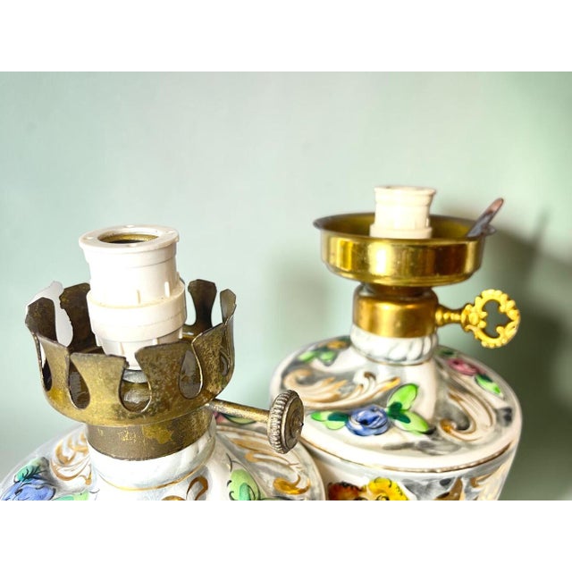 Portuguese Porcelain Hand Painted Table Lamps by Alcobaça Porcelain Factory, Set of 2 For Sale - Image 12 of 18