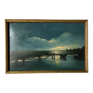 1960's A. Barwani Impressionist - Style Harbor Landscape Painting