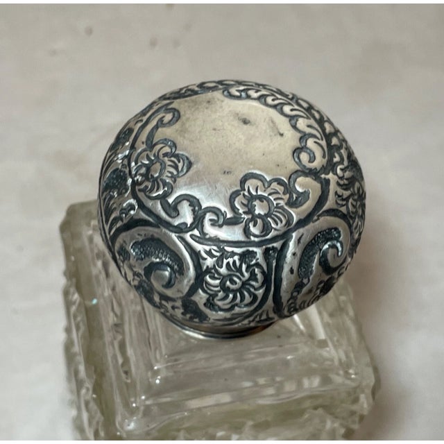 Antique 1800's Ornate Sterling Silver Cut Crystal Scent Cologne Perfume Bottle For Sale - Image 9 of 14