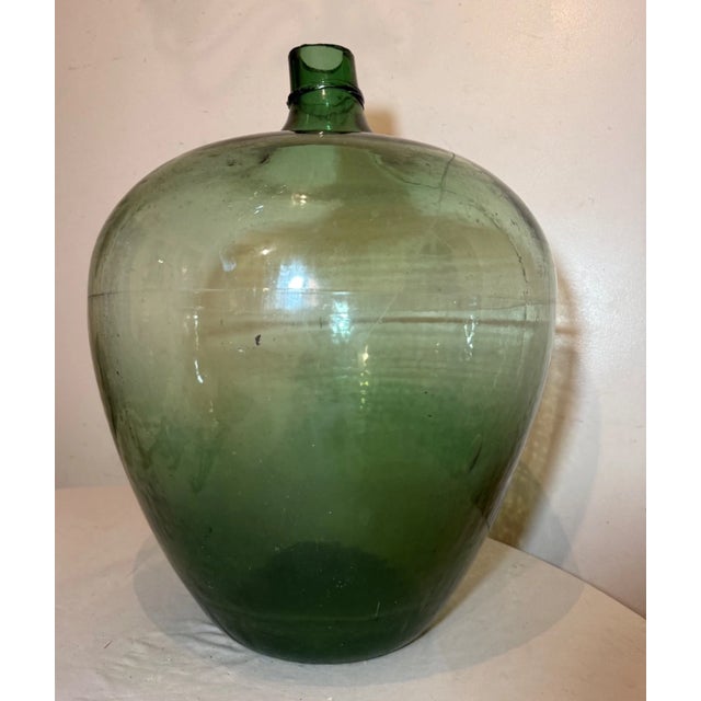 Traditional 19th Century Gigantic Rare Cut Off Top Hand Blown Green Glass Demijohn Carboy Wine Bottle Jug For Sale - Image 3 of 13