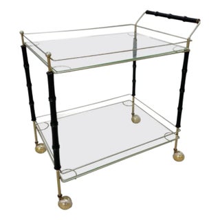 Mid-Century Hollywood Regency Faux Bamboo and Brass Two-Tier Drinks Trolley. For Sale