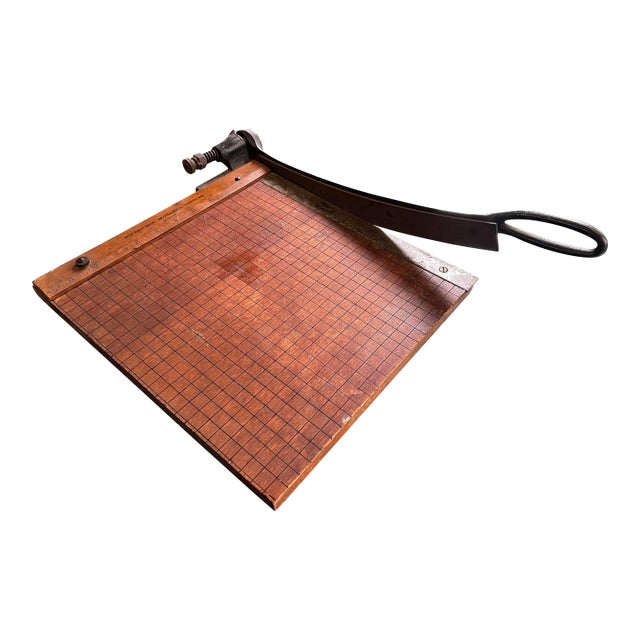 Wooden Vintage Industrial Paper Cutter With Metal Handle For Sale