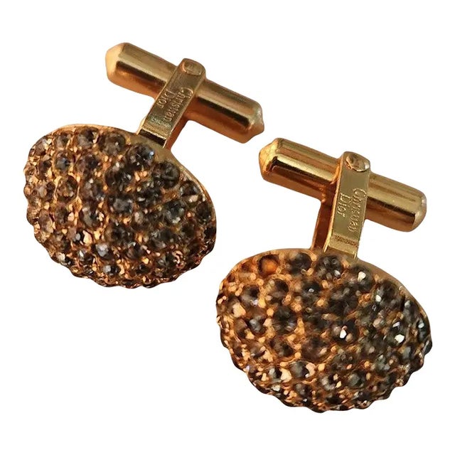 Christian Dior 1960s Christian Dior French Cufflinks Vintage Gold Pavé For Sale - Image 4 of 6