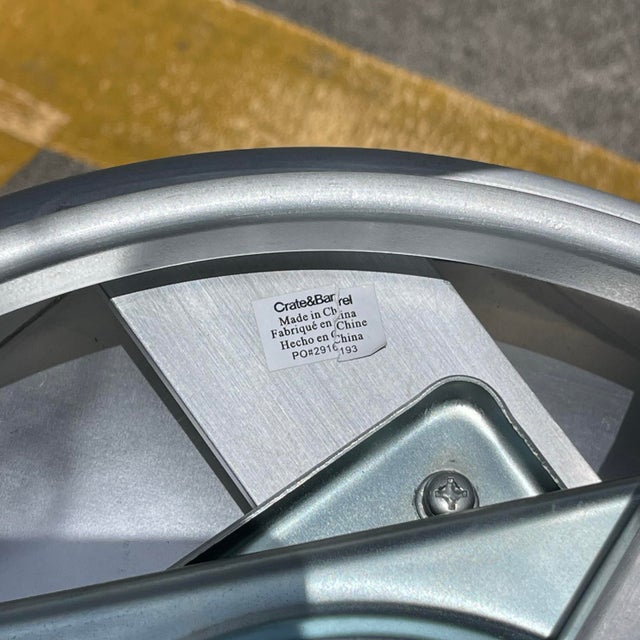 Industrial Style Brushed Aluminum Swivel Bar Stools by Crate & Barrel. A Pair For Sale - Image 12 of 12