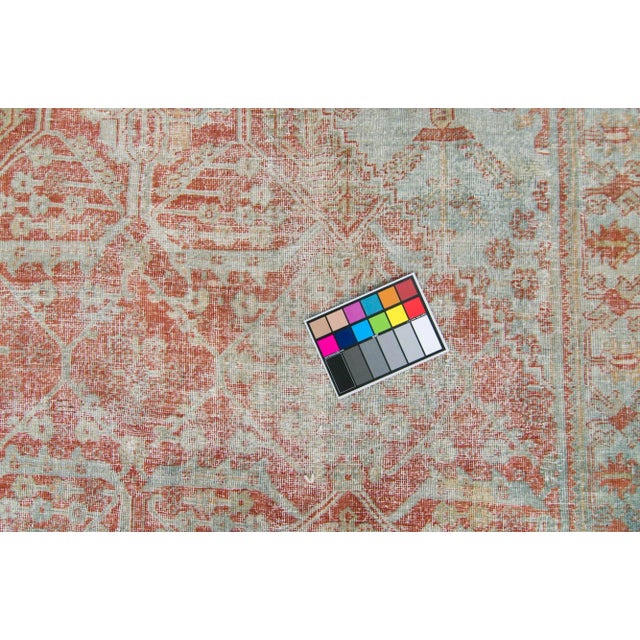 Textile 1920s Antique Medallion Brick Red Slate Blue Hand Knotted Rug - 10’2” X 13’4” For Sale - Image 7 of 11