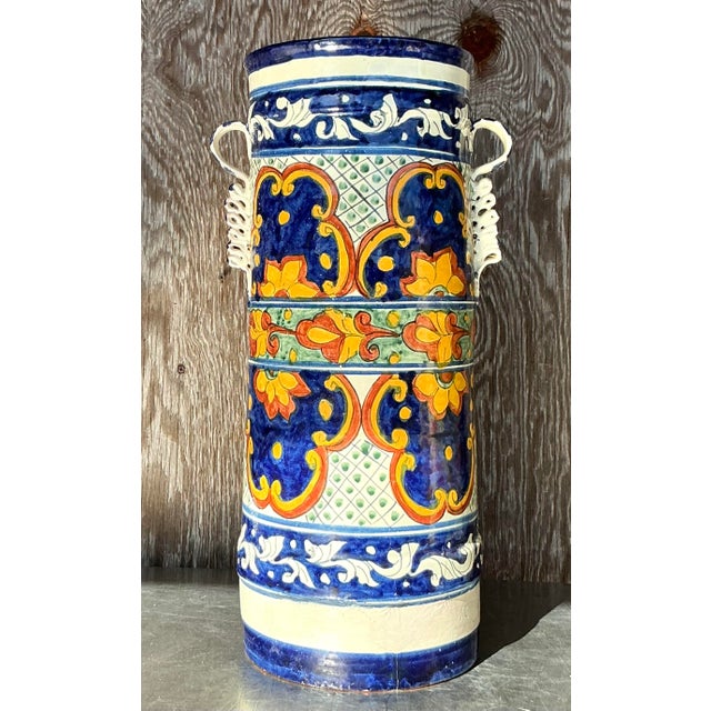 Vintage Boho Hand Painted Umbrella Stand For Sale - Image 4 of 4