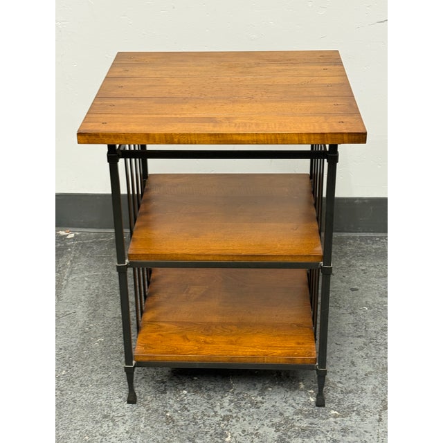 Black Industrial Iron + Wood Three Tier Side Table For Sale - Image 8 of 12