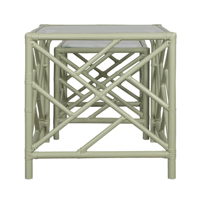 Wood Chippendale Nesting Tables - Celery green For Sale - Image 7 of 8