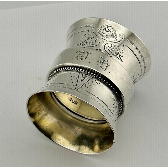 Victorian Unusual Style Extra Large Size Antique American Heavy Solid Coin Silver Napkin Ring - Circa 1860s For Sale - Image 3 of 17