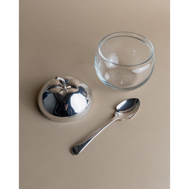 Vintage Glass Jar with Silver-Plated Apple-Shaped Lid and Spoon, England, 1950s, Set of 2 For Sale - Image 5 of 11