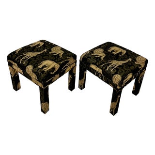 Mid-Century Safari Post Modern Dorthy Draper Style Parson Benches - A Pair For Sale