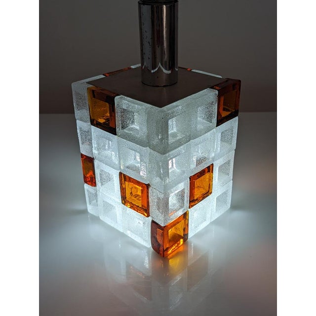Orange Amber and Ice Murano Glass Cube Lamp by Albano Poli for Poliarte, 1960s by Albano Poli For Sale - Image 8 of 12