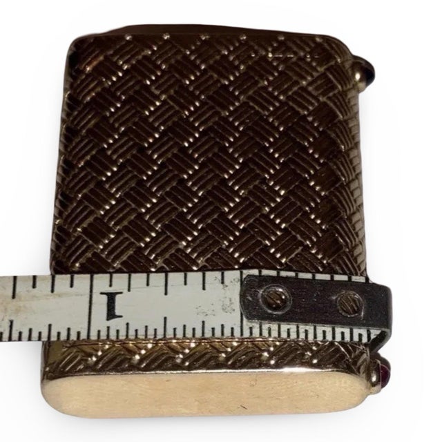 Vintage Tiffany & Co. 14k Gold Pill Box With Blue & Red Cabochons, Basketweave Design, 2 Compartments For Sale - Image 9 of 12