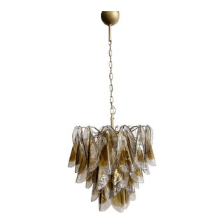 Italian Murano Chandelier, Mazzega Style 41 “Swallow” Amber Glass Shade For Sale
