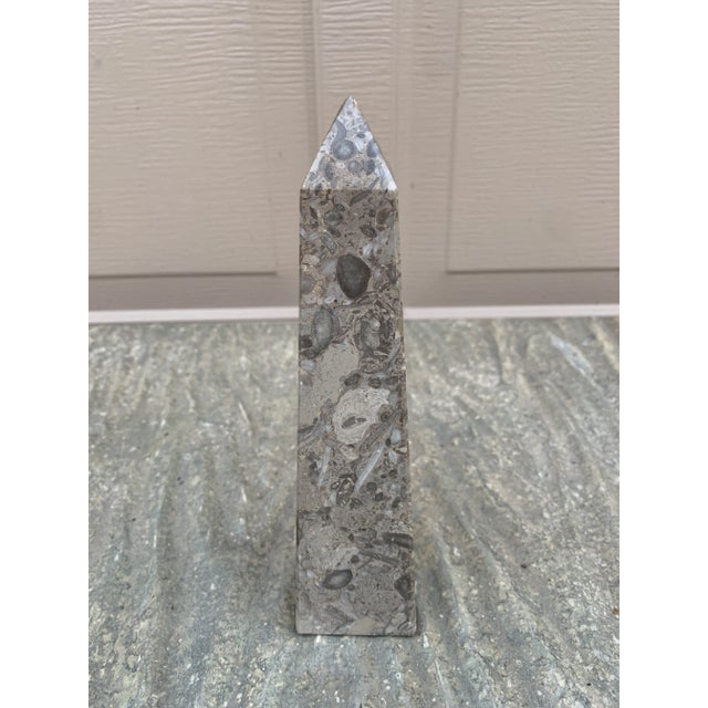 Brown and Grey Marble Obelisk With Dramatic Veining For Sale - Image 4 of 9