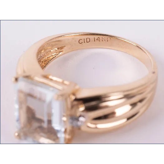 Metal Designer Clyde Duneier Aquamarine & Diamond 14k Yellow Gold 2.7 Carat Ring Size 6.5 For Sale - Image 7 of 8