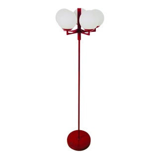 1960s Mid-Century Space Age Red and White 5-Arm Floor Lamp Attributed to Kaiser For Sale