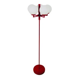 1960s Mid-Century Space Age Red and White 5-Arm Floor Lamp Attributed to Kaiser For Sale