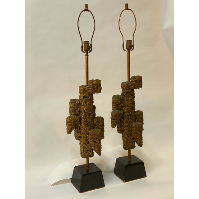 Mid-Century Modern Brutalist Abstract Gilded Table Lamps, a Pair For Sale - Image 3 of 12
