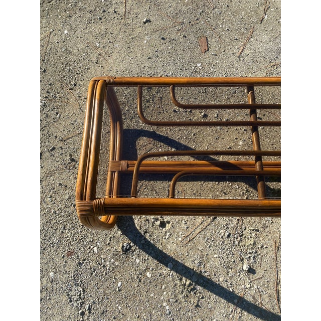 Vintage Boho Coastal Rectangular Brown Rattan Coffee Table For Sale - Image 9 of 13