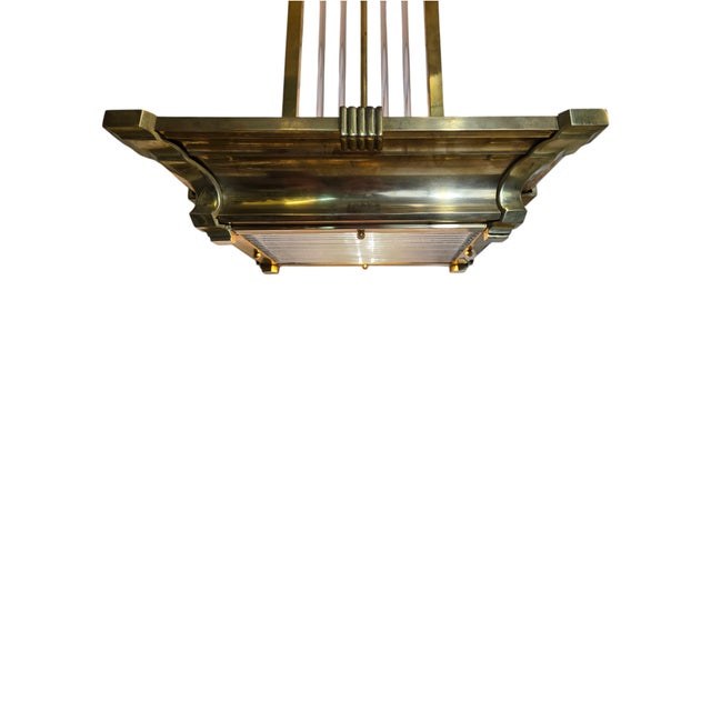Early 20th Century Rectangular Industrial Brass and Glass Rod Vintage Chandelier For Sale - Image 16 of 18