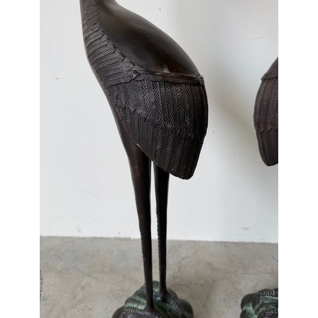 Vintage Bronze Crane / Heron Bird Sculptures – Pair For Sale - Image 9 of 12