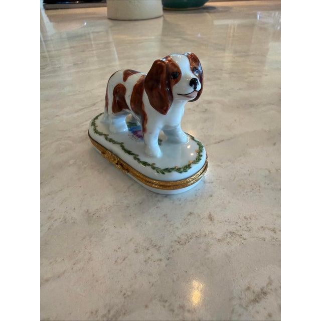 1980s 1980s Rare King Charles Spaniel Artoria Limoges Trinket Box Limited Edition France 62 For Sale - Image 5 of 8