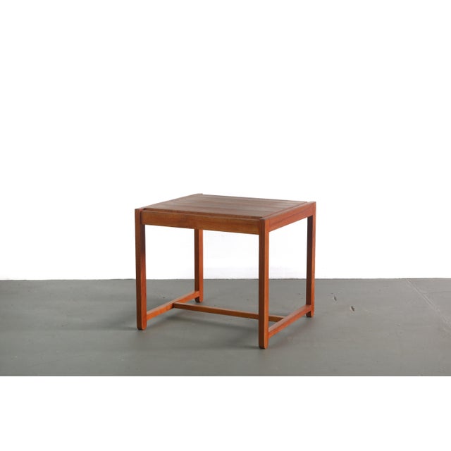 Well Built and Versatile Footstool / Ottoman Which Can Be Flipped to Be Used as a Side Table. Made of Teak and Leather