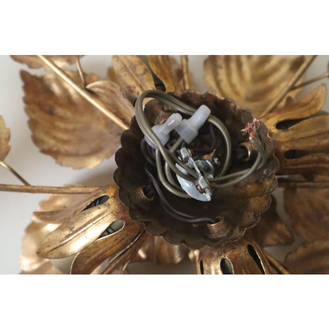 Vintage Gilt Leaves Flush Mount Light Fixture, 1980s For Sale - Image 4 of 13