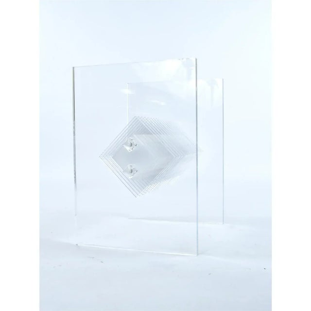 Clear Lucite Acrylic Pedestal Dining Table With Round Glass and Prism Center For Sale - Image 10 of 14